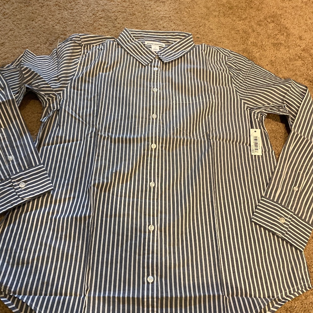 Amazon womens poplin Long sleeve Dress shirt Sz L button down